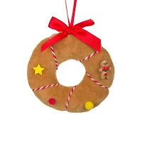 Brown Fabric Gingerbread Wreath Ornament Candycane String, Pack of 10