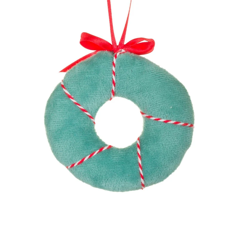 Blue Fabric Donut Wreath Ornament Candycane String, Pack of 10