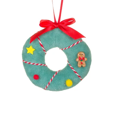 Blue Fabric Donut Wreath Ornament Candycane String, Pack of 10