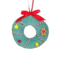 Blue Fabric Donut Wreath Ornament Candycane String, Pack of 10