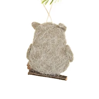 Hanging grey Fabric Owl Ornament On Branch, Pack of 12