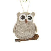 Hanging grey Fabric Owl Ornament On Branch, Pack of 12