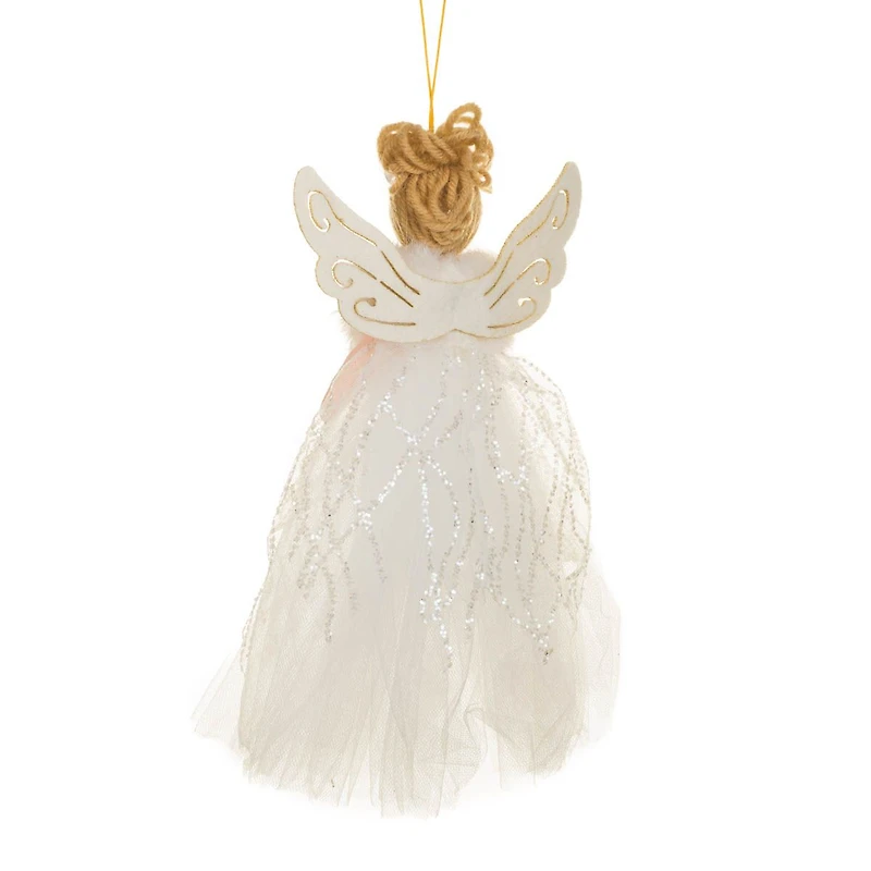 White Fabric Elegant Angel Doll Gold Wings and Yarn Hair, Pack of 6