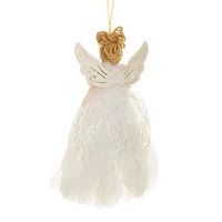 White Fabric Elegant Angel Doll Gold Wings and Yarn Hair, Pack of 6