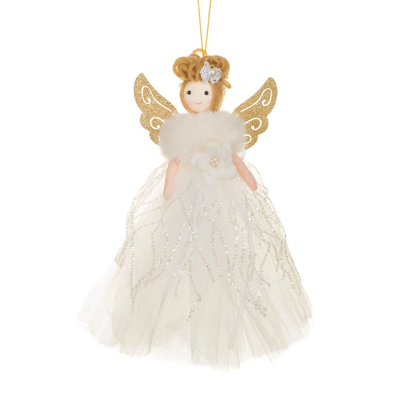 White Fabric Elegant Angel Doll Gold Wings and Yarn Hair, Pack of 6