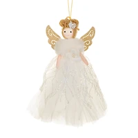 White Fabric Elegant Angel Doll Gold Wings and Yarn Hair, Pack of 6