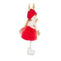 Hangable Red and Gold Fabric Cherub Girl Doll Reindeer Hat, Pack of 10