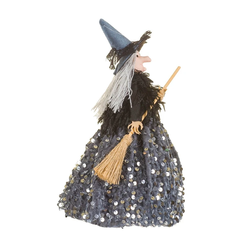 Hangable Sequin grey and Black Fabric Witch Doll Broom, Pack of 4