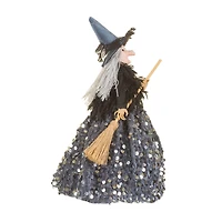 Hangable Sequin grey and Black Fabric Witch Doll Broom, Pack of 4