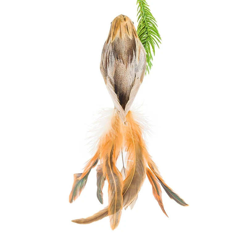 Clip-On Brown Feathered Bird Ornament, Pack of 4