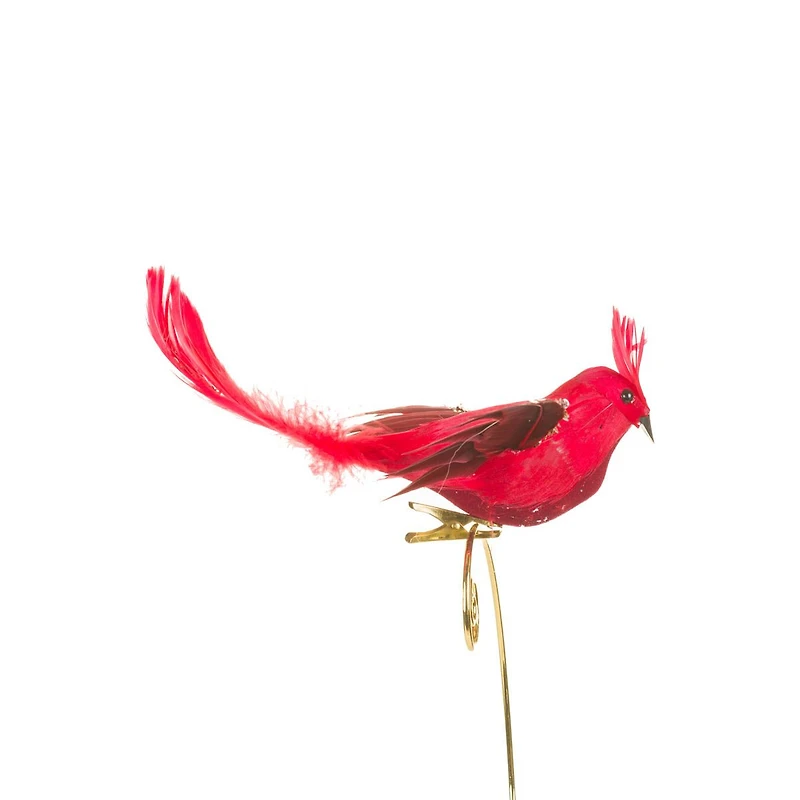 Clip-On Red Feathered Cardinal Ornament, Pack of 4