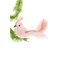 Clip-On Pink Feathered Bird Ornament, Pack of 4