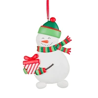 White Clay Gift-Giving Snowman Ornament, Pack of 8