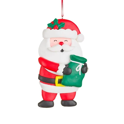 White and Red Clay Santa Ornament with Presents, Pack of 8