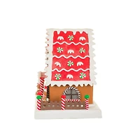 Sparkly Brown and Red Clay Gingerbread Chef's House Warm White LED Display