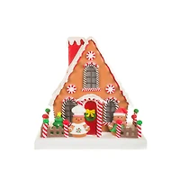 Sparkly Brown and Red Clay Gingerbread Chef's House Warm White LED Display