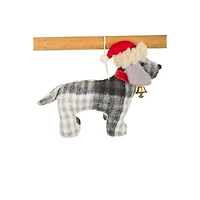 Hanging Plaid Fabric Dog Ornament with Santa Hat, Pack of 6