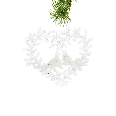White Acrylic Heart Wreath Ornament Doves, Pack of 6