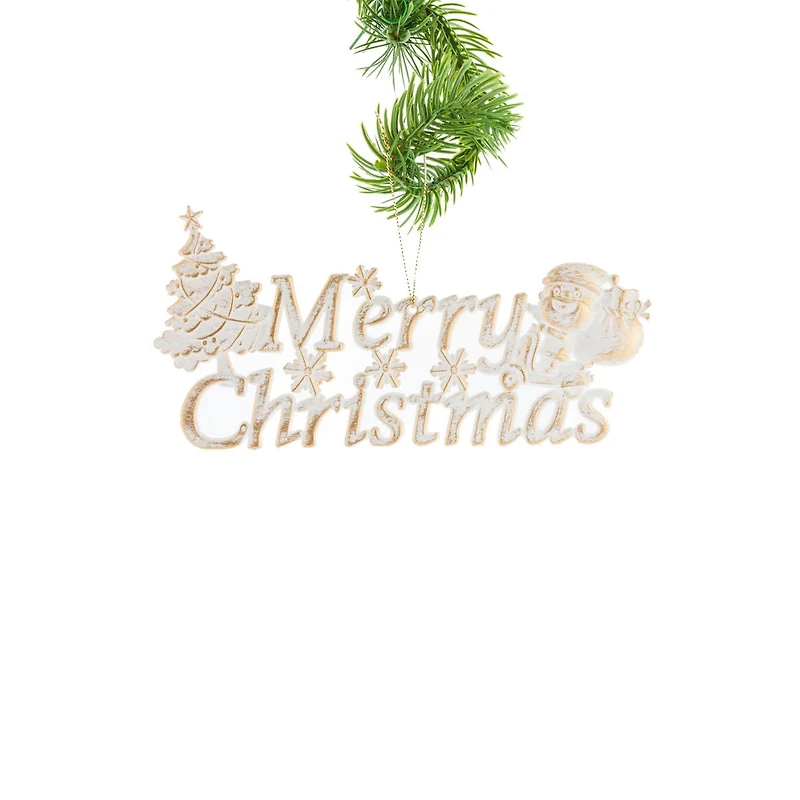 White and Gold Acrylic "Merry Christmas" Ornament Mobile Santa, Pack of 8