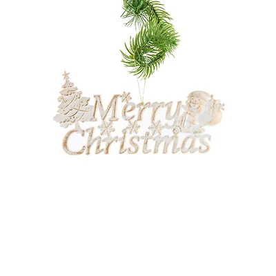 White and Gold Acrylic "Merry Christmas" Ornament Mobile Santa, Pack of 8