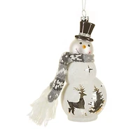 Frosted Sparkly White Glass Snowman Ornament Knitted Scarf, Pack of 2