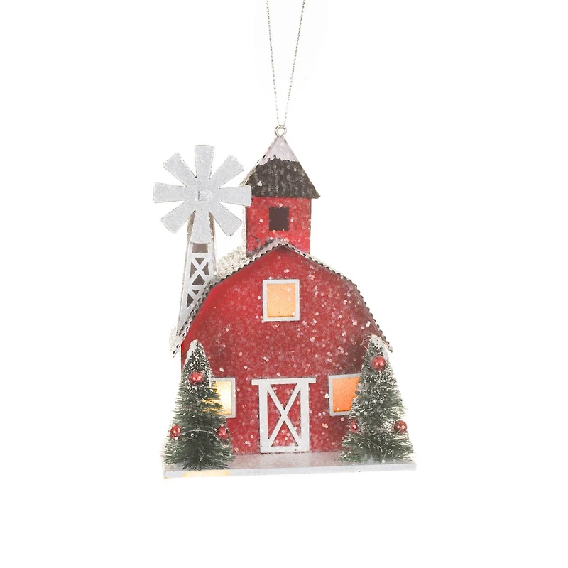 Ornements grange suspendus en carton rouge et blanc scintillant, ensemble de 4