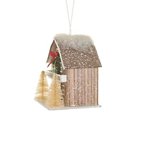 Sparkly Brown and White Card Prairie Barn Warm White LED Ornament, Pack of 4