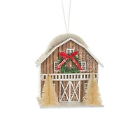 Sparkly Brown and White Card Prairie Barn Warm White LED Ornament, Pack of 4