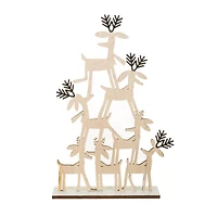 Accents pyramide en bois blanc cassé et vert avec cerf, ensemble de 4