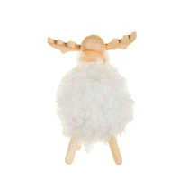 Large Fluffy White Wooden Reindeer Figurine, Pack of 3