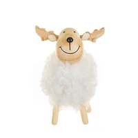 Large Fluffy White Wooden Reindeer Figurine, Pack of 3