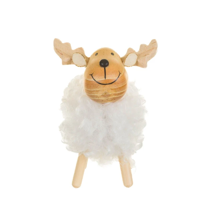 Small Fluffy Wooden Reindeer Figurine, Pack of 4