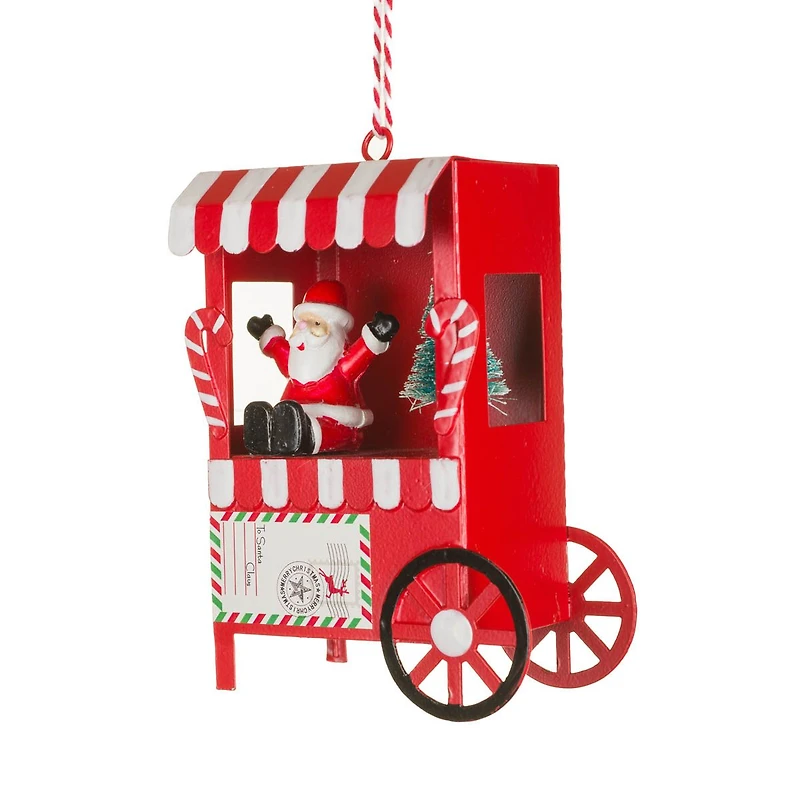 Striped Red and White Metal Santa's Mail Cart Decoration, Pack of 4
