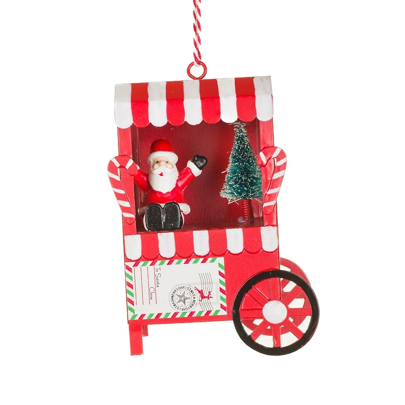 Striped Red and White Metal Santa's Mail Cart Decoration, Pack of 4