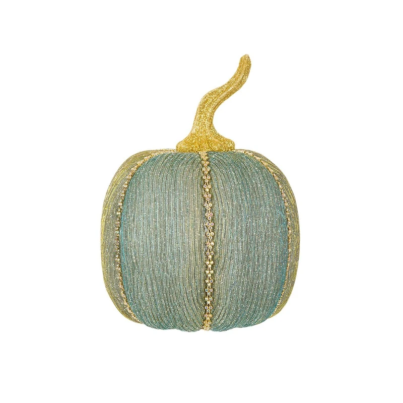 Blue and Gold Fabric Pumpkin Accent Piece, Pack of 2