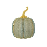 Blue and Gold Fabric Pumpkin Accent Piece, Pack of 2