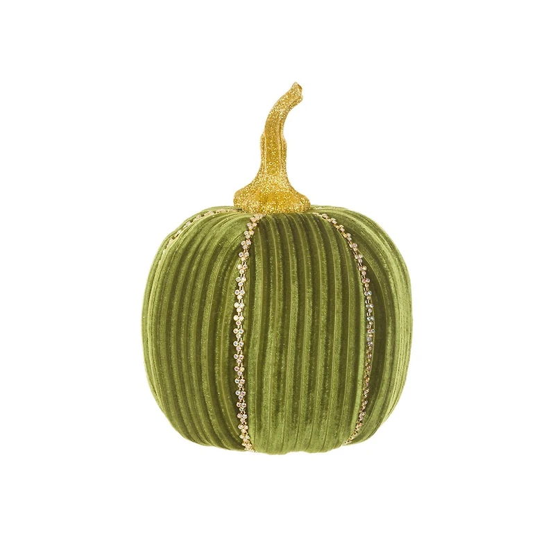 Glossy Forest Green Velveteen Pumpkin Accent, Pack of 2