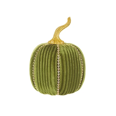 Glossy Forest Green Velveteen Pumpkin Accent, Pack of 2