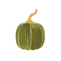 Glossy Forest Green Velveteen Pumpkin Accent, Pack of 2