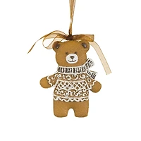 Brown and White Resin Gingerbread Bear Ornament, Pack of 6