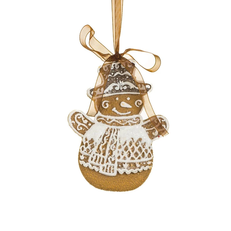 Brown and White Resin Gingerbread Snowman Ornament, Pack of 6
