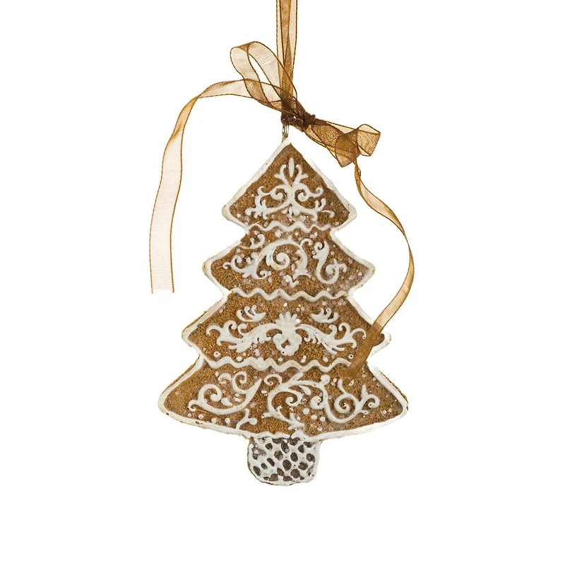 Brown and White Resin Gingerbread Tree Ornament, Pack of 6