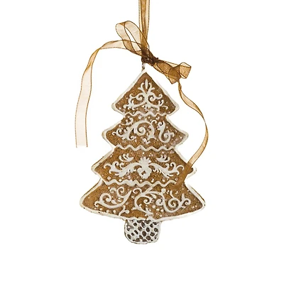 Brown and White Resin Gingerbread Tree Ornament, Pack of 6