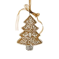 Brown and White Resin Gingerbread Tree Ornament, Pack of 6