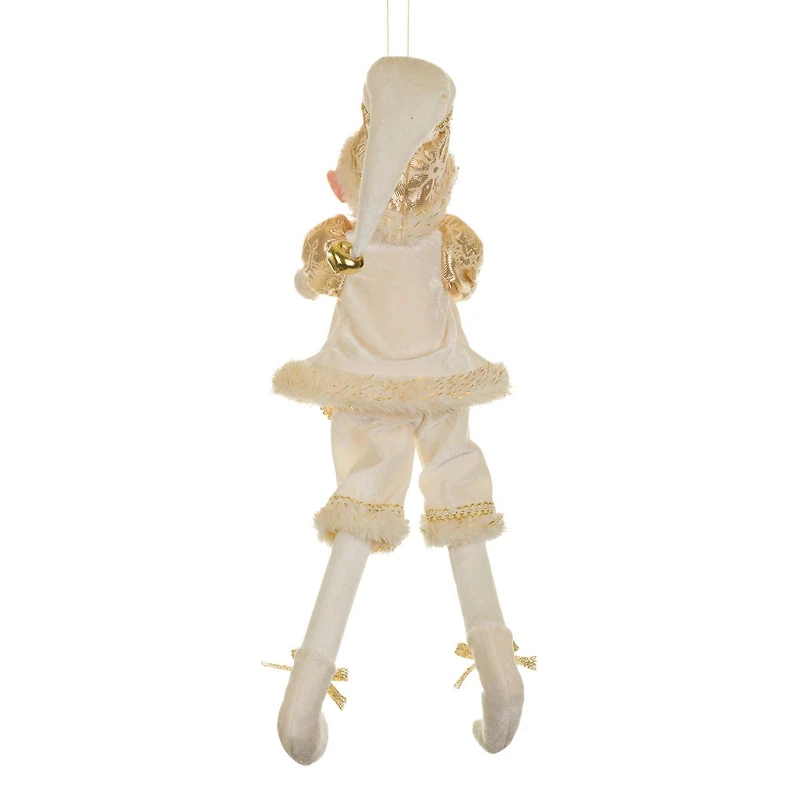 Hangable Ivory and Gold Fabric Festive Elf Figurine