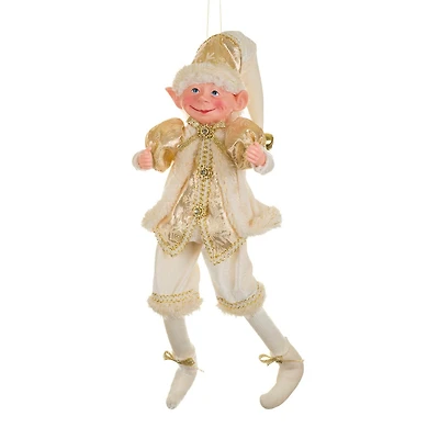 Hangable Ivory and Gold Fabric Festive Elf Figurine