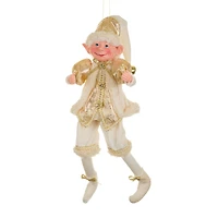 Hangable Ivory and Gold Fabric Festive Elf Figurine