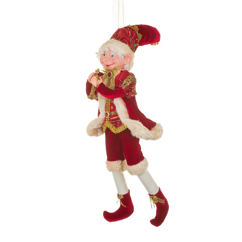 Hangable Red and Gold Fabric Festive Elf Figurine with Horn