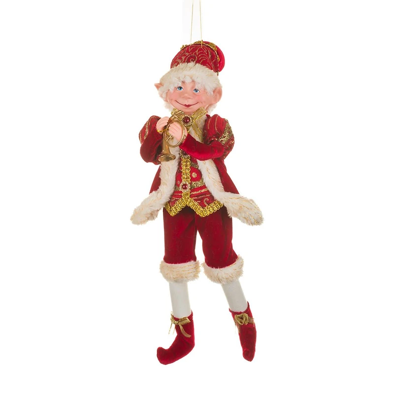 Hangable Red and Gold Fabric Festive Elf Figurine with Horn