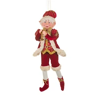 Hangable Red and Gold Fabric Festive Elf Figurine with Horn
